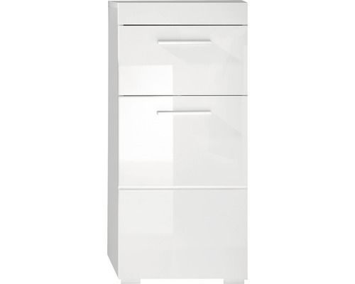 Rangement salle de bain 1 porte 1 tiroir laqué blanc Kelia - Photo n°1