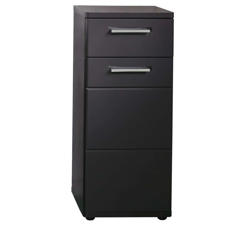 Rangement salle de bain 1 porte 1 tiroir mélaminé gris mat Micko - Photo n°1