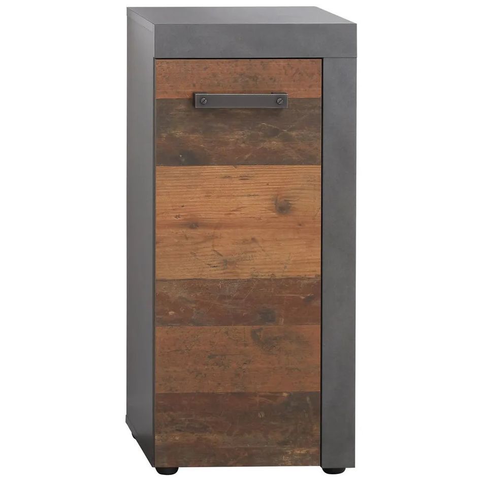 Rangement salle de bain 1 porte mélaminé anthracite et noyer Cali - Photo n°1