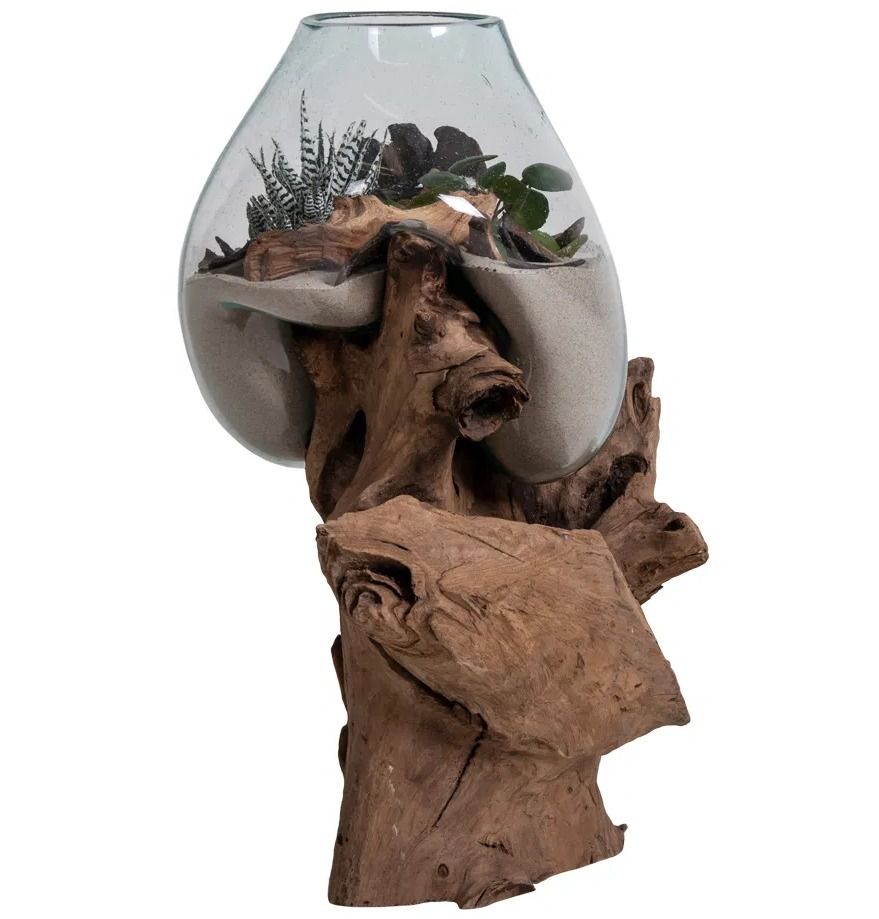 Récipient SAN MARINO H 50 cm – Bois de teck et verre - Photo n°1