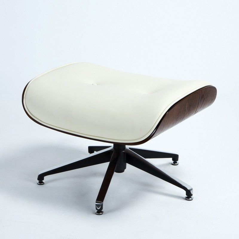 Repose-pieds moderne cuir blanc cassé et bois foncé - Photo n°1