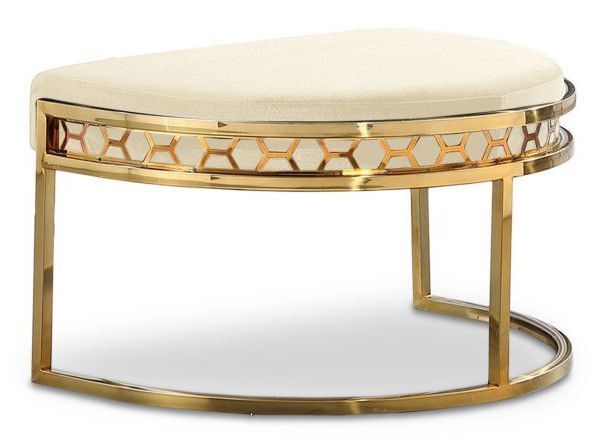 Repose-pieds velours beige et pieds métal doré Chanum - Photo n°1
