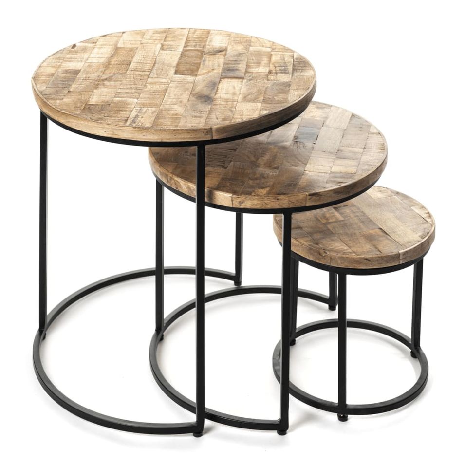 Rousseau Ensemble de tables d'appoint 3 pcs Leo Bois de Mangolia - Photo n°1