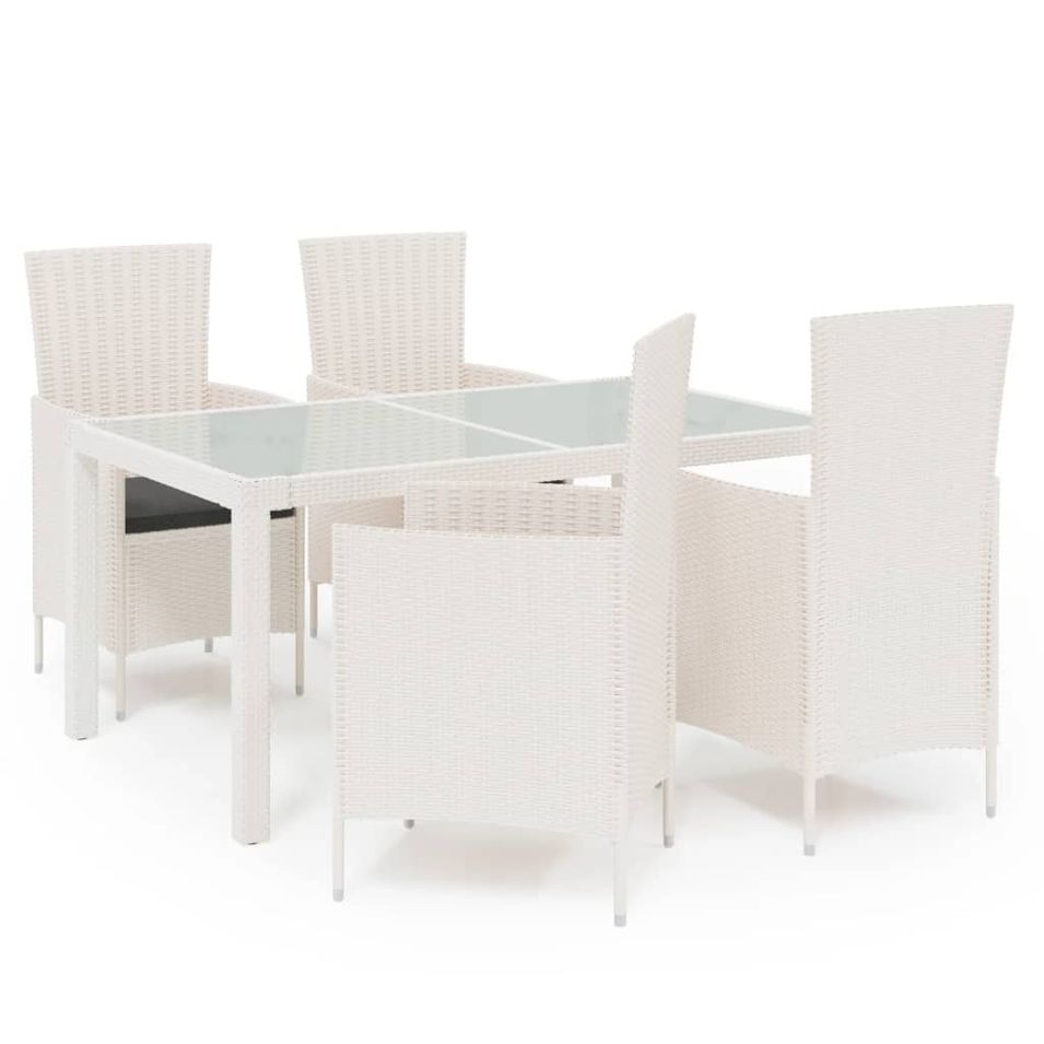 Salon d'extérieur 5 pcs avec coussins Résine tressée Blanc - Photo n°1