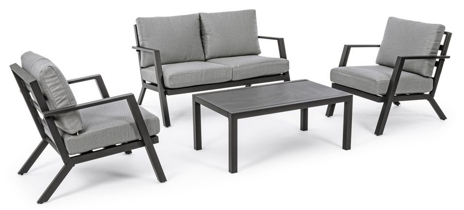 Salon d'extérieur en aluminium anthracite avec coussins Hera - Photo n°1