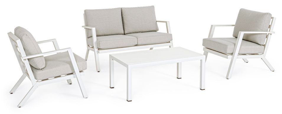 Salon d'extérieur en aluminium blanc avec coussins Hera - Photo n°1