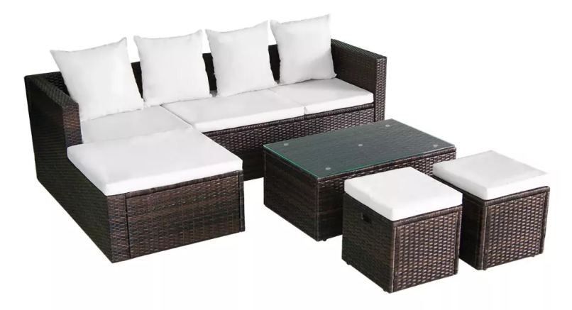 Salon de jardin 1 canapé d'angle résine tressée marron Chad - Photo n°1