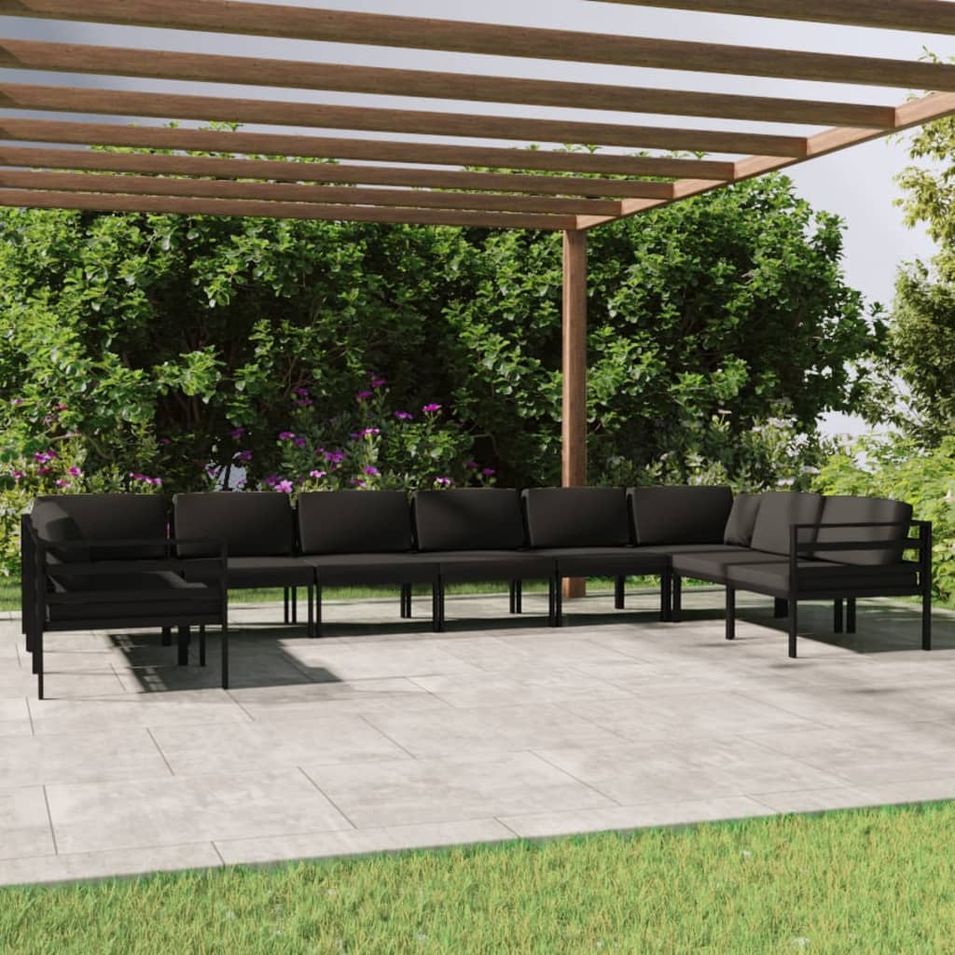 Salon de jardin 10 pcs avec coussins Aluminium Anthracite - Photo n°1