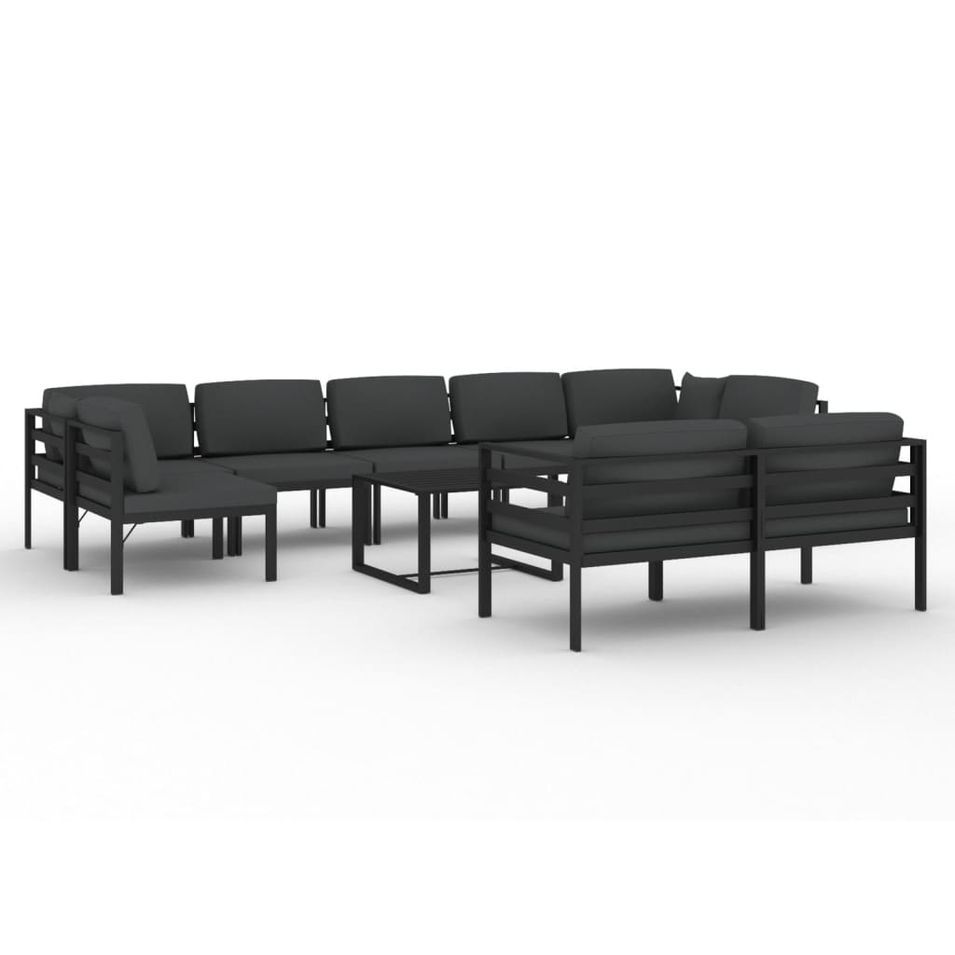 Salon de jardin 10 pcs avec coussins Aluminium Anthracite - Photo n°1