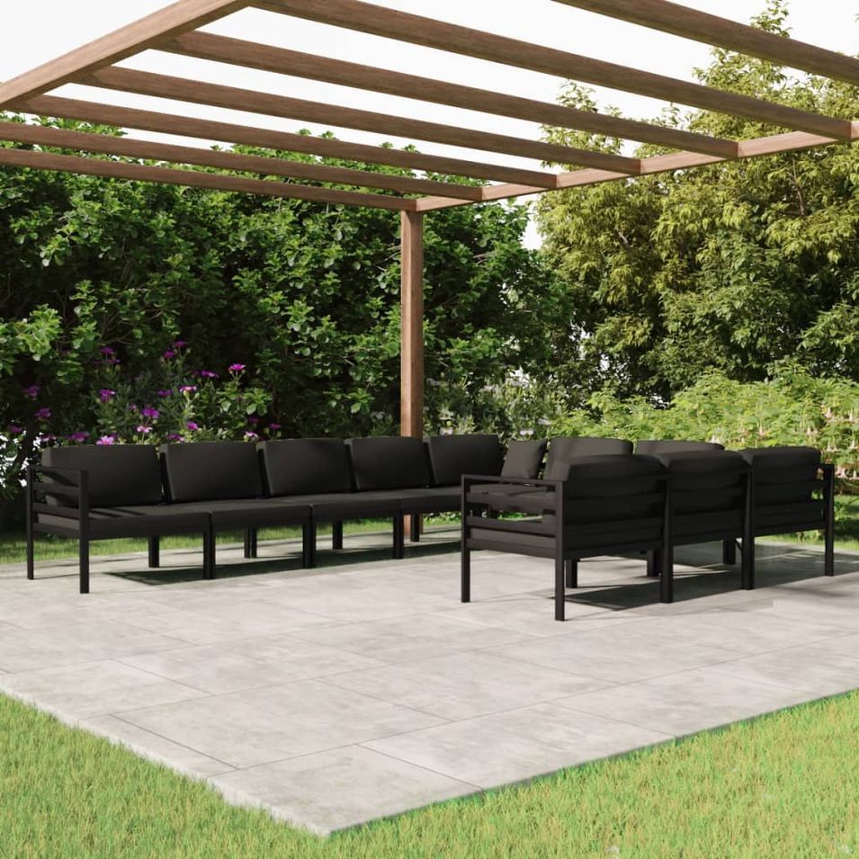 Salon de jardin 10 pcs avec coussins Aluminium Anthracite - Photo n°1