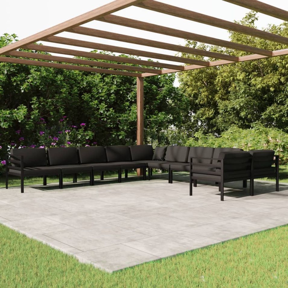 Salon de jardin 10 pcs avec coussins Aluminium Anthracite - Photo n°1
