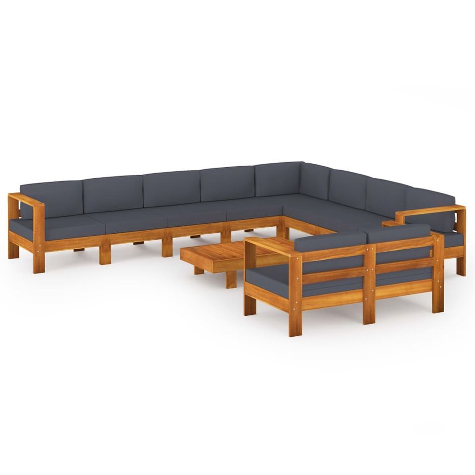 Salon de jardin 10 pcs avec coussins gris foncé Bois d'acacia 2 - Photo n°1