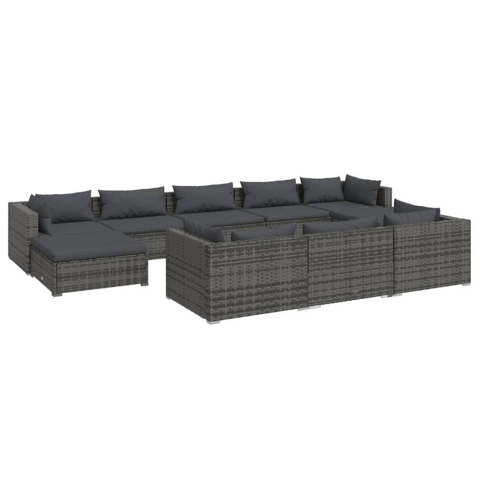 Salon de jardin 10 pcs avec coussins Gris Résine tressée 4 - Photo n°1