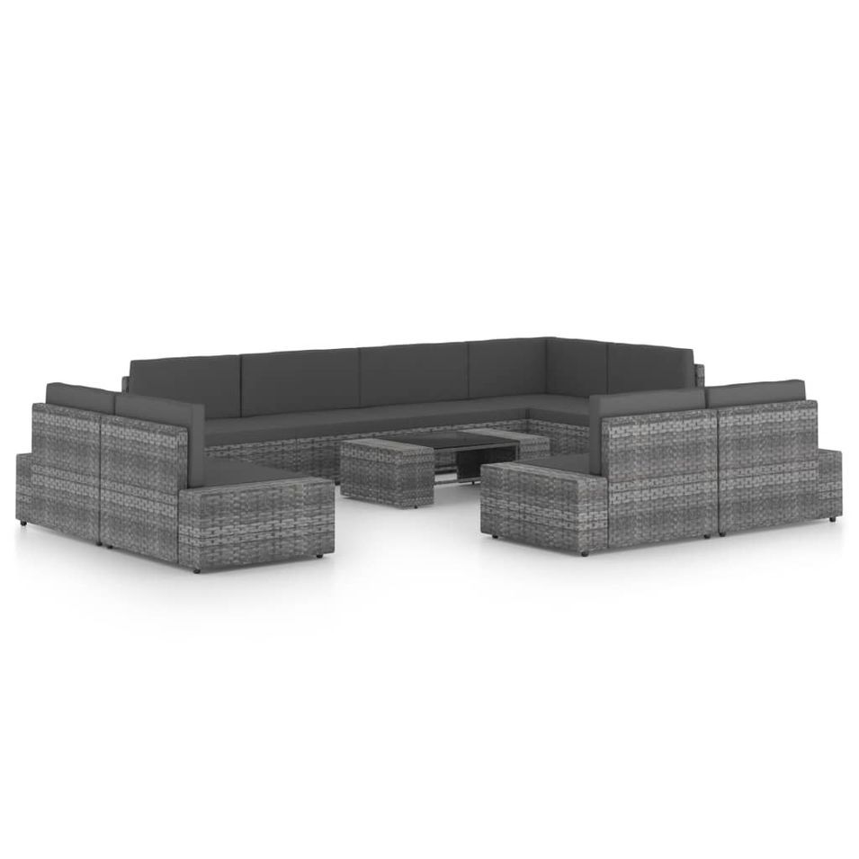 Salon de jardin 10 pcs avec coussins Gris Résine tressée 10 - Photo n°1