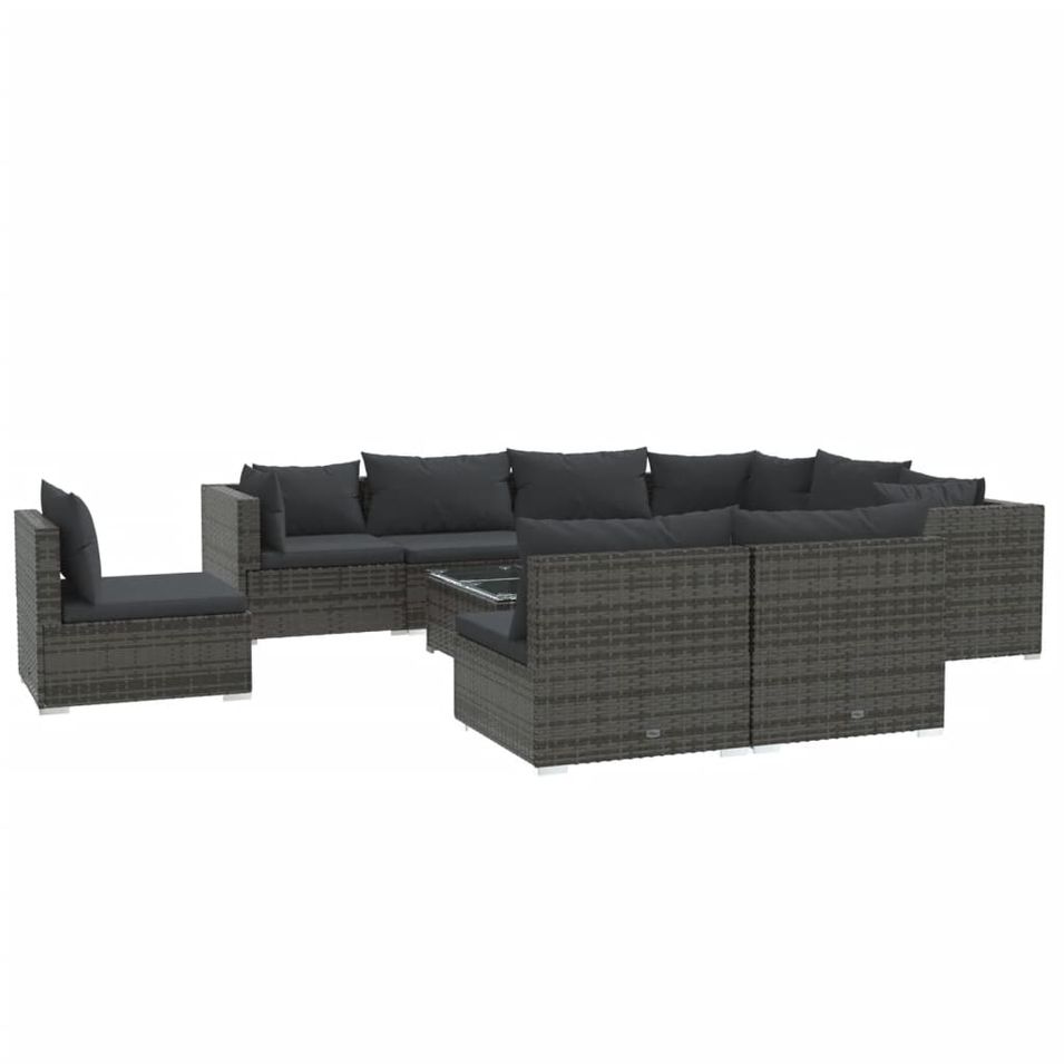 Salon de jardin 10 pcs avec coussins Résine tressée Gris 8 - Photo n°1