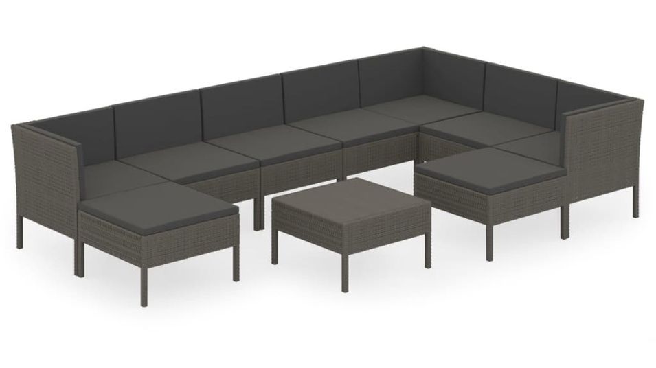 Salon de jardin 10 pcs avec coussins Résine tressée Gris 9 - Photo n°1