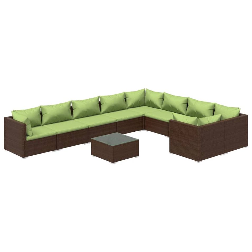 Salon de jardin 10 pcs avec coussins Résine tressée Marron 21 - Photo n°1