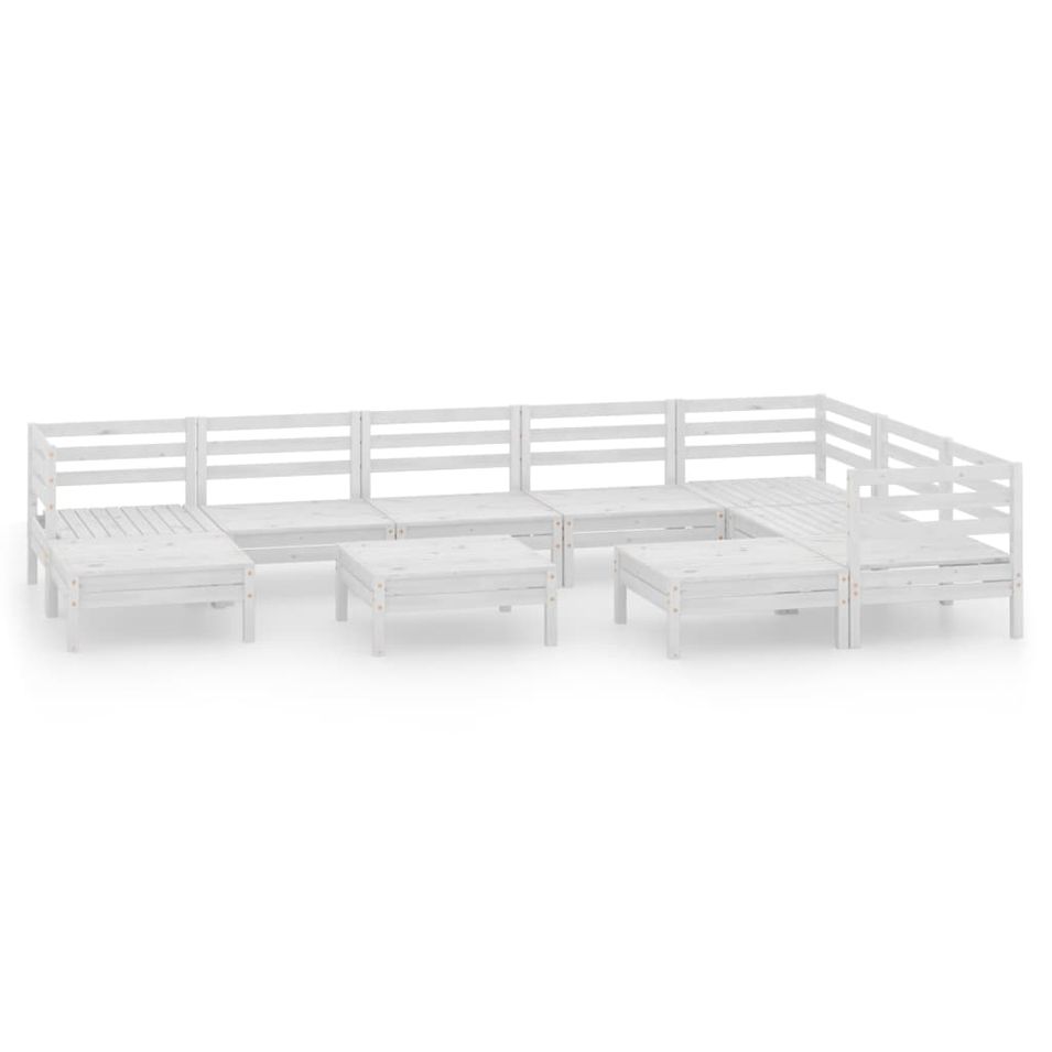 Salon de jardin 10 pcs Bois de pin massif Blanc 2 - Photo n°1
