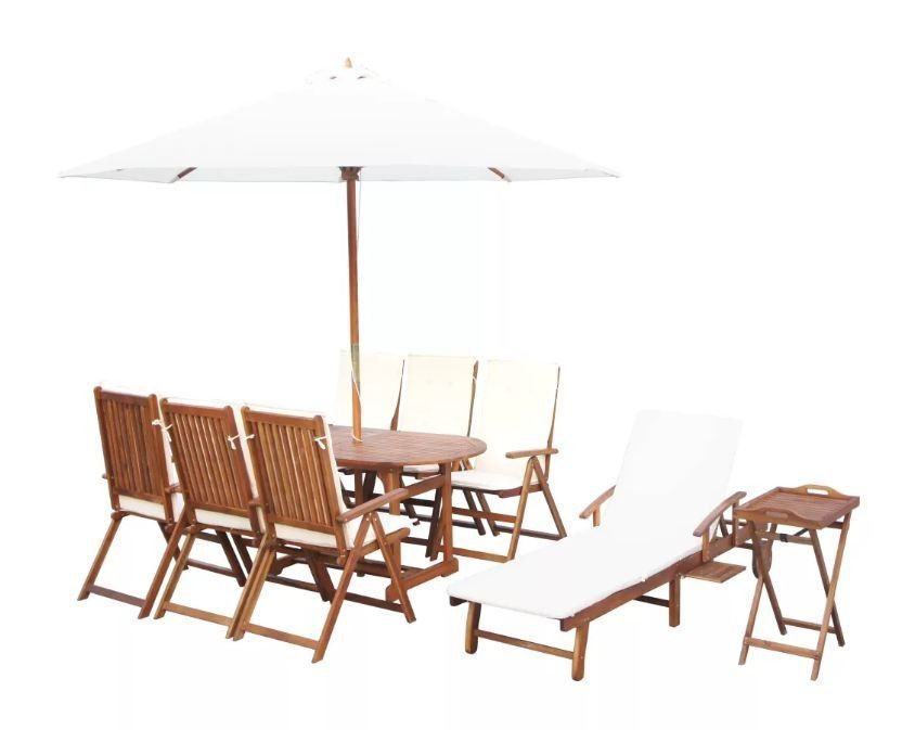 Salon de jardin 10 pièces acacia massif foncé avec coussins Polina - Photo n°1