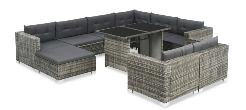 Salon de jardin 10 pièces résine tressée gris Magl - Photo n°1