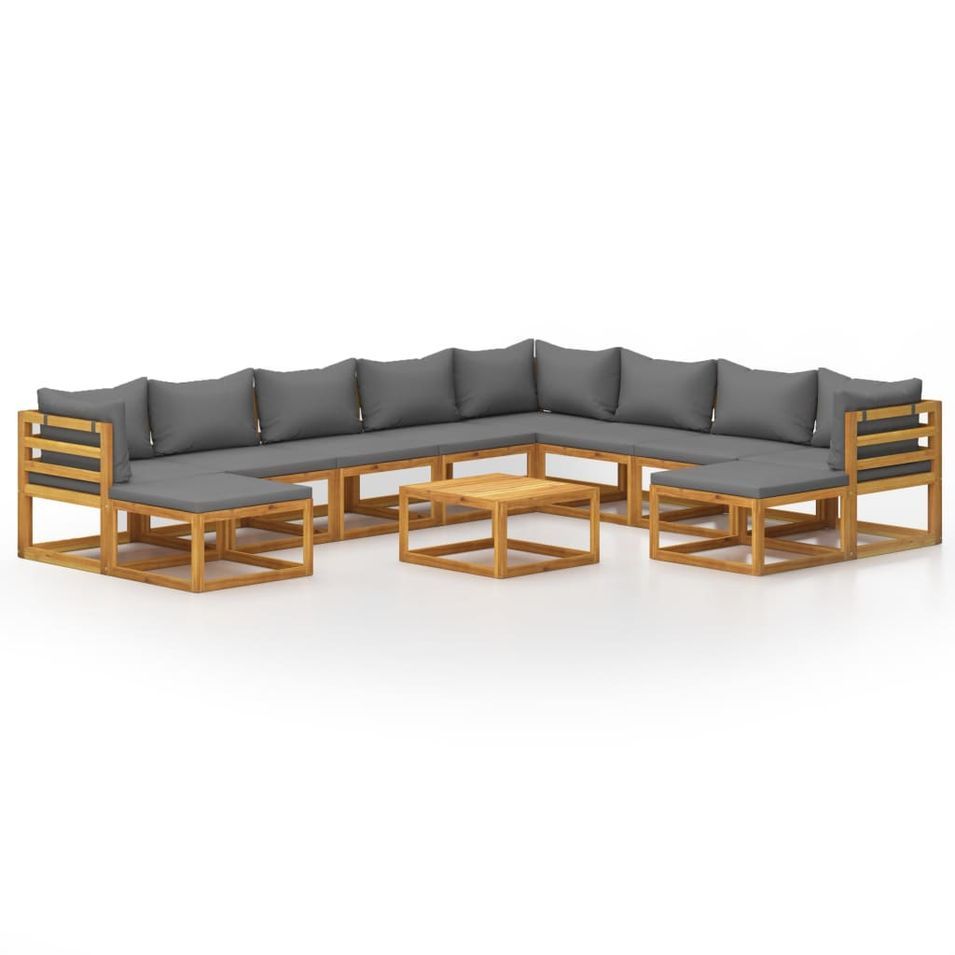 Salon de jardin 11 pcs avec coussin Bois d'acacia solide - Photo n°1