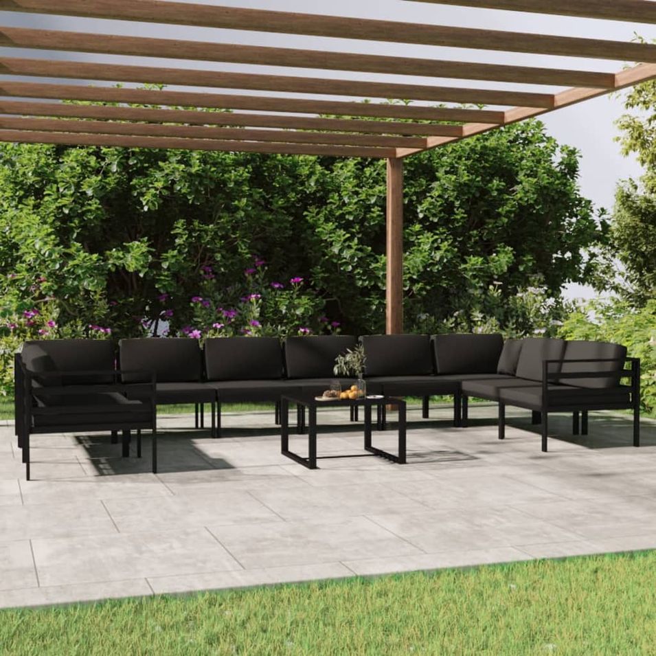 Salon de jardin 11 pcs avec coussins Aluminium Anthracite - Photo n°1