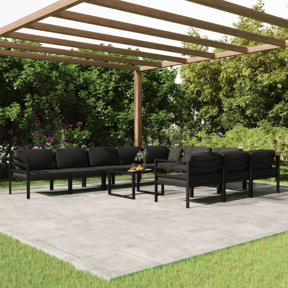 Salon de jardin 11 pcs avec coussins Aluminium Anthracite - Photo n°1