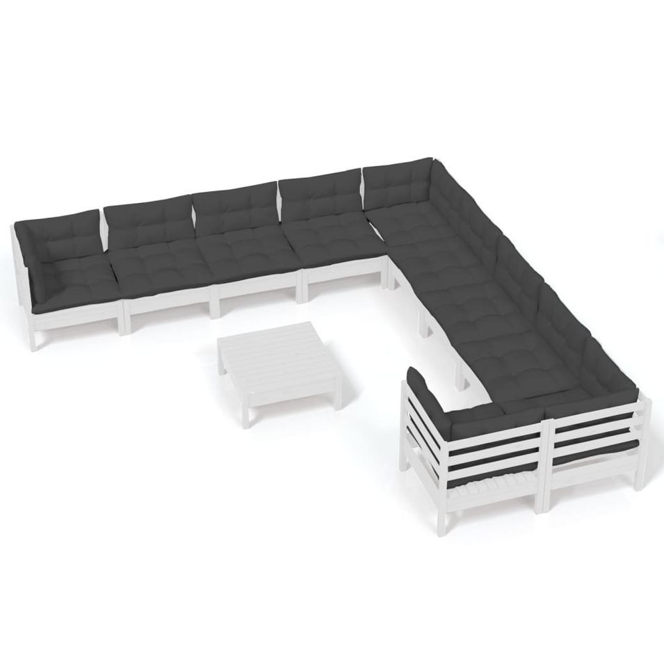 Salon de jardin 11 pcs avec coussins Blanc Bois de pin 3 - Photo n°1