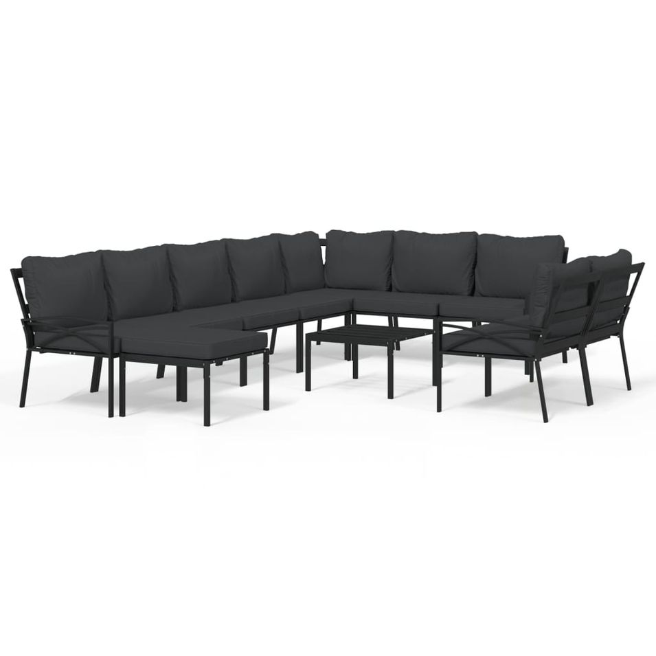 Salon de jardin 11 pcs avec coussins gris acier - Photo n°1