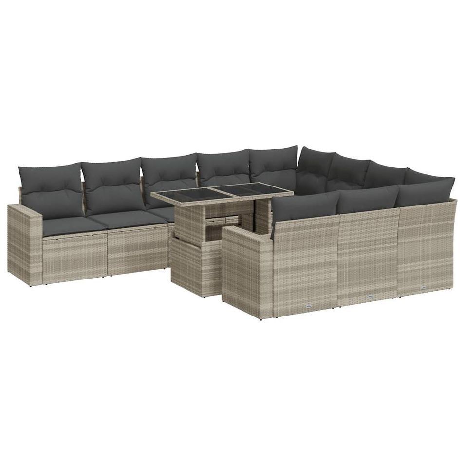 Salon de jardin 11 pcs avec coussins gris clair résine tressée - Photo n°1