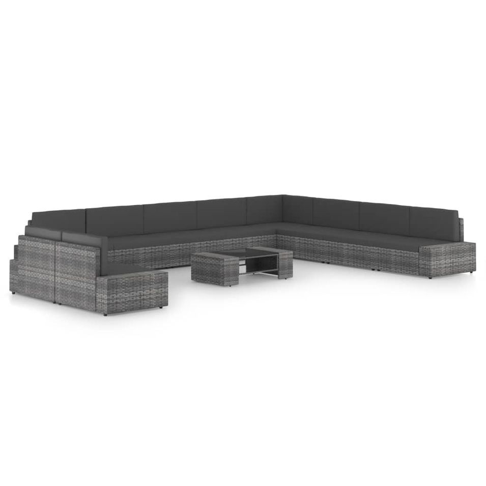 Salon de jardin 11 pcs avec coussins Gris Résine tressée 10 - Photo n°1