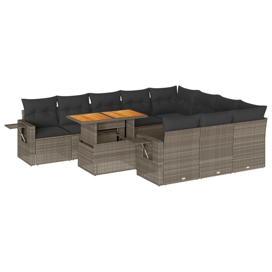 Salon de jardin 11 pcs avec coussins gris résine tressée - Photo n°1