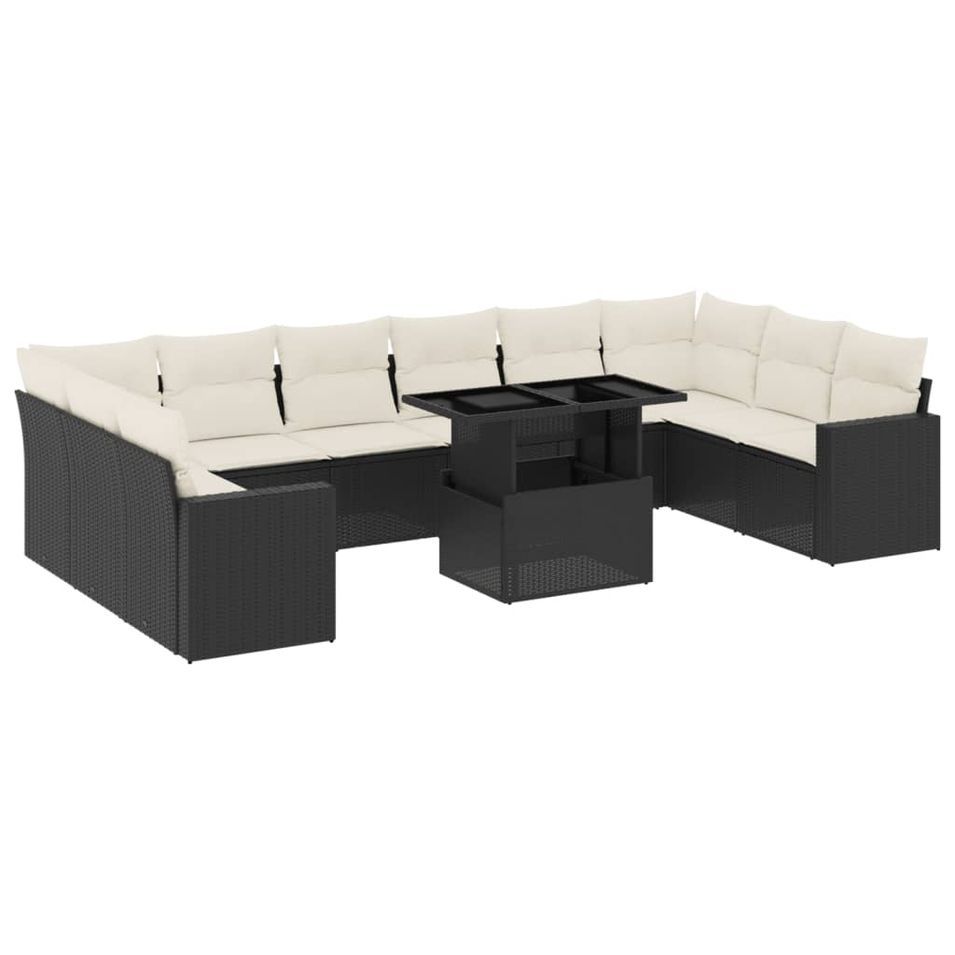 Salon de jardin 11 pcs avec coussins noir résine tressée - Photo n°1