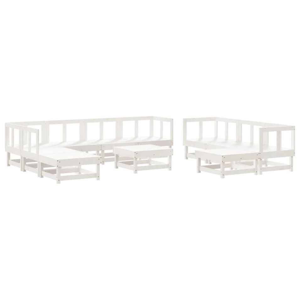 Salon de jardin 11 pcs Blanc Bois de pin massif - Photo n°1