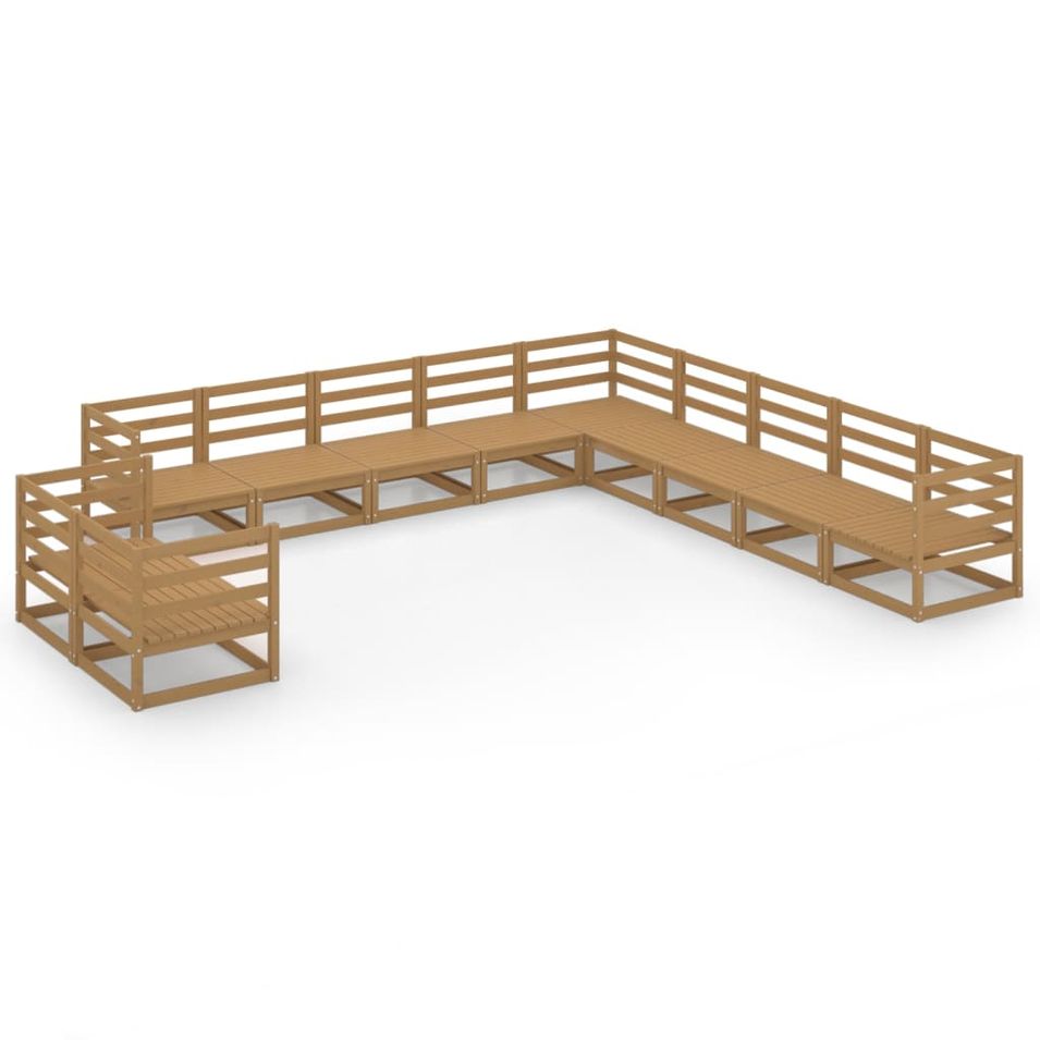 Salon de jardin 11 pcs Marron miel Bois de pin massif 8 - Photo n°1
