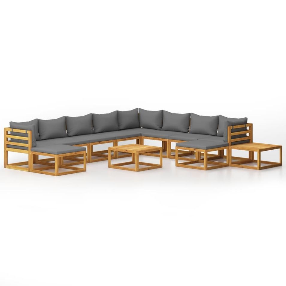 Salon de jardin 12 pcs avec coussin Bois d'acacia solide 2 - Photo n°1