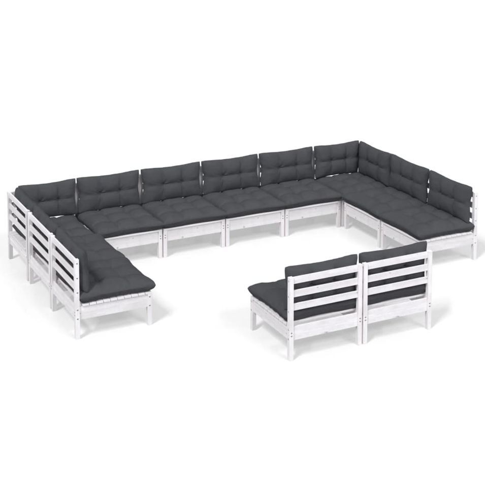 Salon de jardin 12 pcs avec coussins blanc bois de pin solide - Photo n°1
