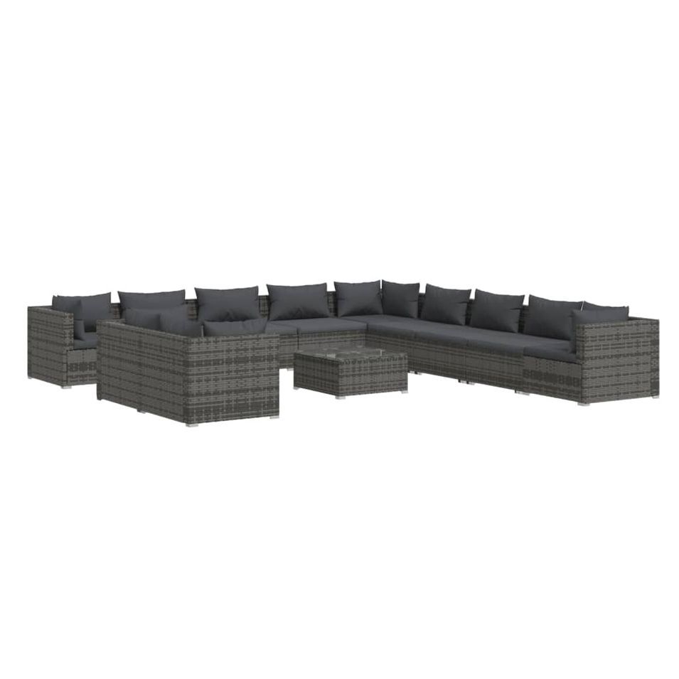 Salon de jardin 12 pcs avec coussins Gris Résine tressée 3 - Photo n°1