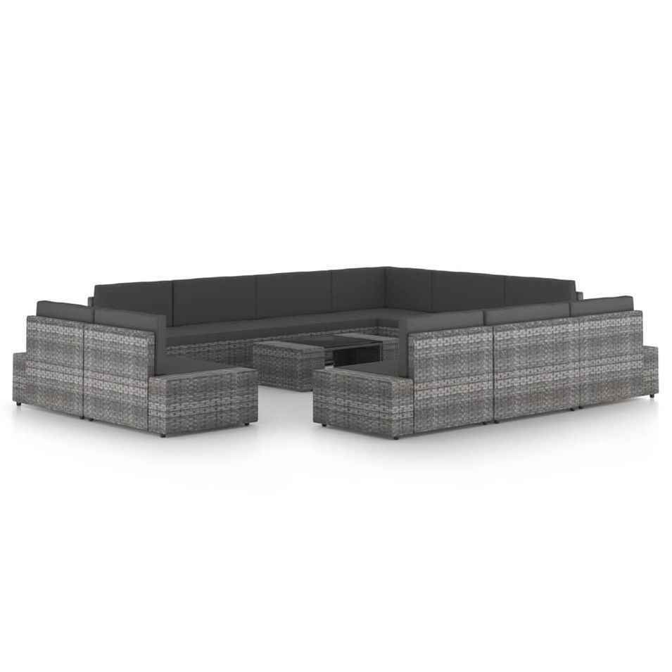 Salon de jardin 12 pcs avec coussins Gris Résine tressée 11 - Photo n°1