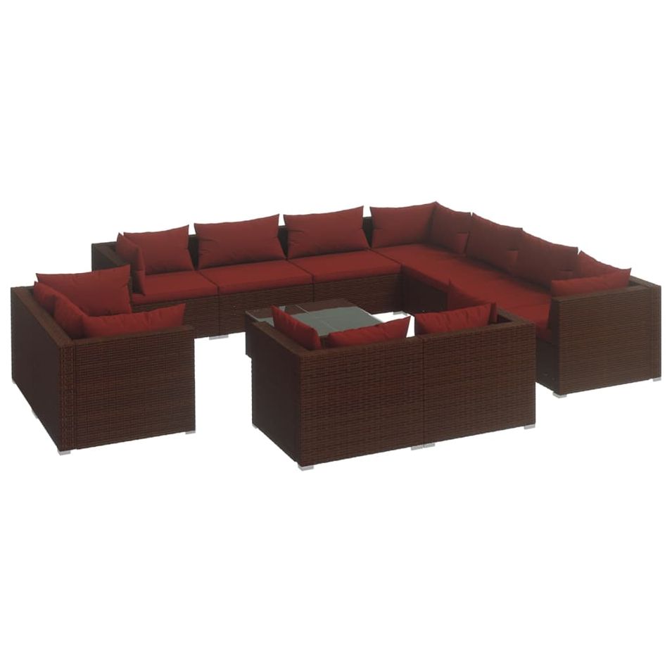 Salon de jardin 12 pcs avec coussins Marron Résine tressée 8 - Photo n°1
