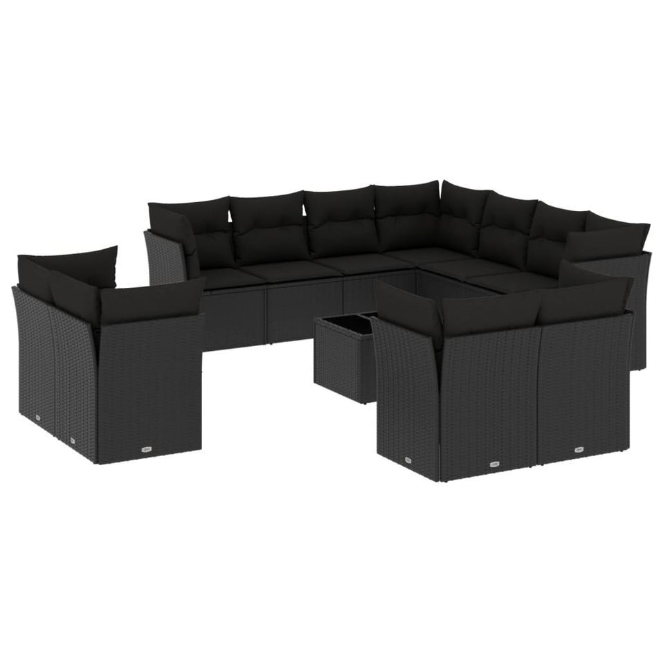 Salon de jardin 12 pcs avec coussins noir résine tressée - Photo n°1