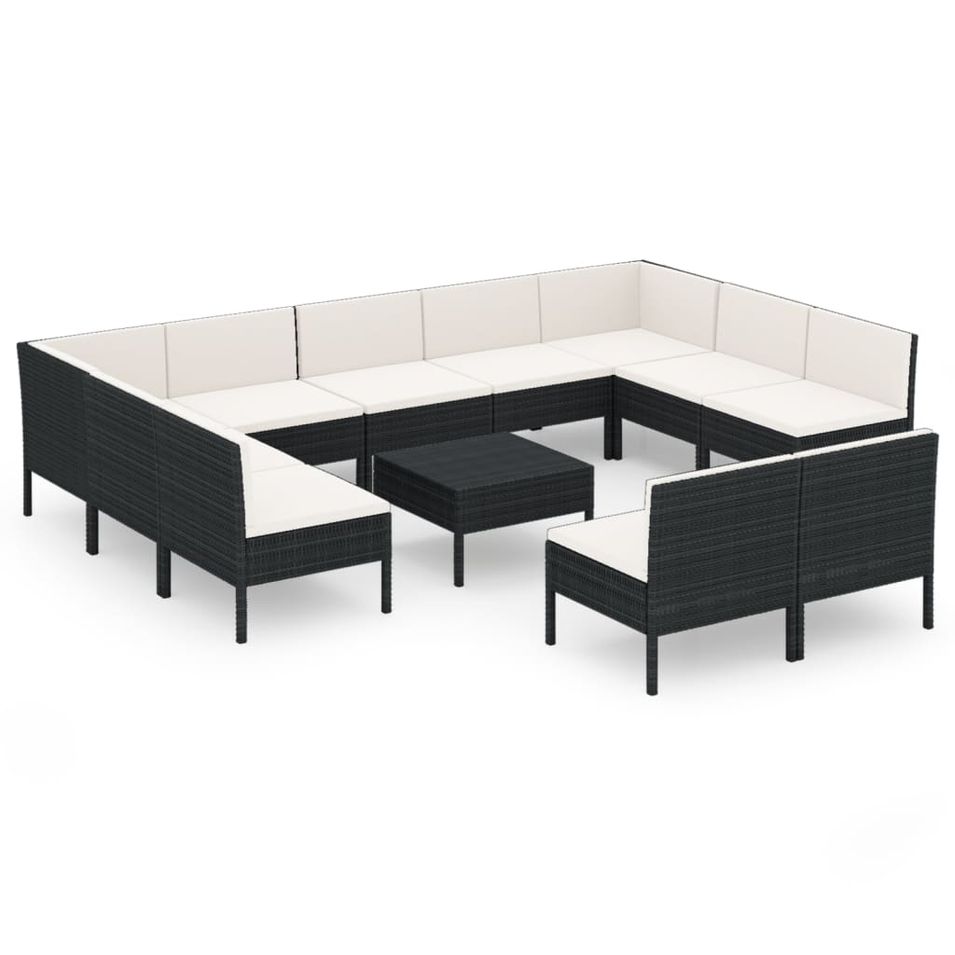 Salon de jardin 12 pcs avec coussins Résine tressée Noir 30 - Photo n°1