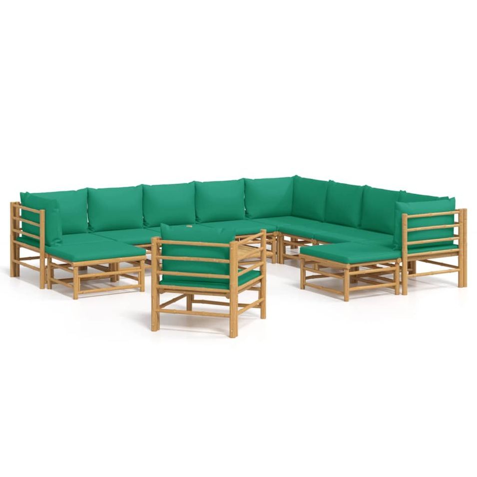 Salon de jardin 12 pcs avec coussins vert bambou - Photo n°1