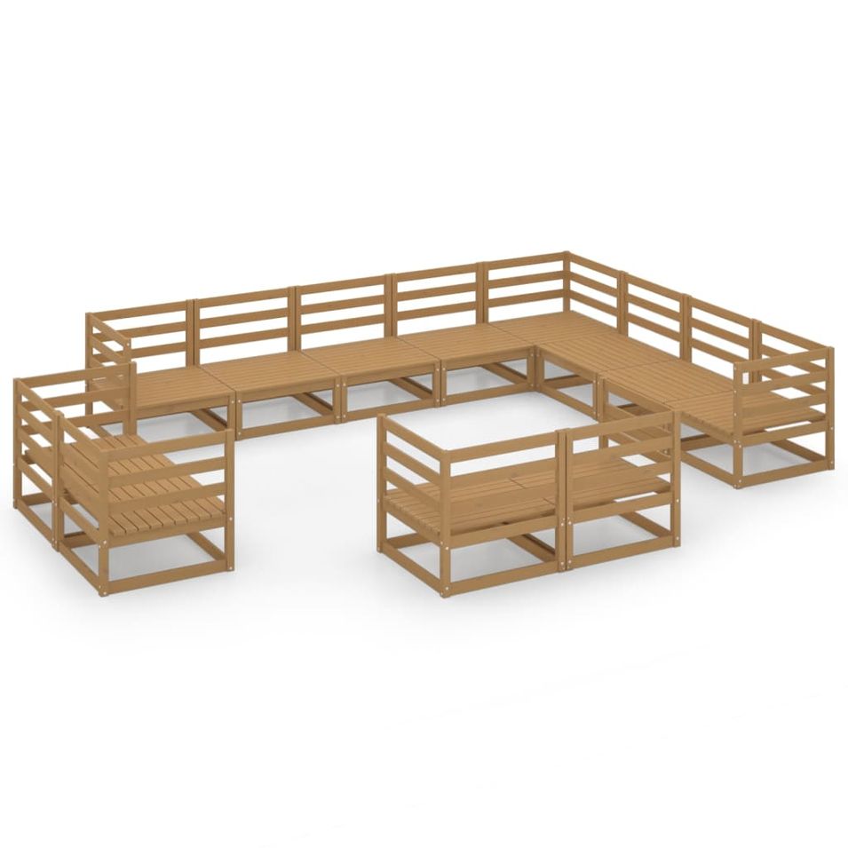 Salon de jardin 12 pcs Marron miel Bois de pin massif 8 - Photo n°1