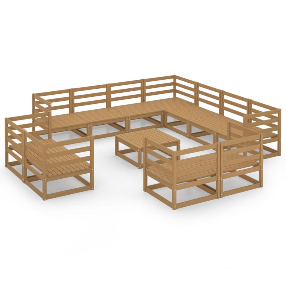 Salon de jardin 12 pcs Marron miel Bois de pin massif 7 - Photo n°1