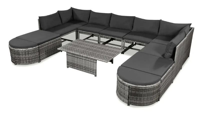 Salon de jardin 12 pièces résine tressée gris Hiel - Photo n°1