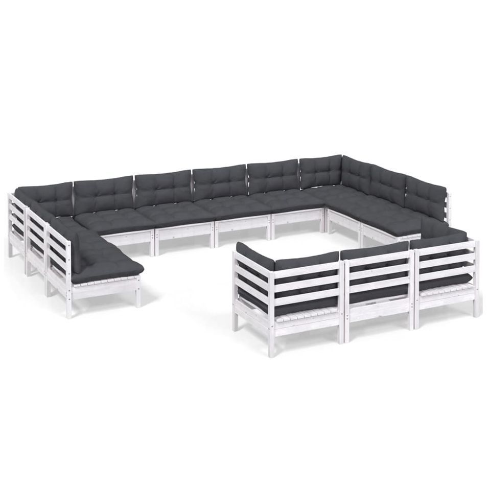 Salon de jardin 13 pcs avec coussins blanc bois de pin - Photo n°1