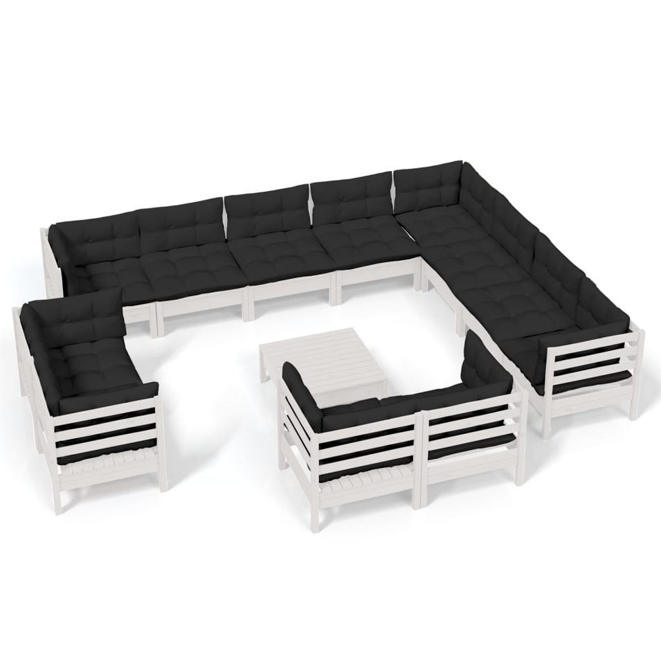 Salon de jardin 13 pcs avec coussins Blanc Bois de pin solide - Photo n°1