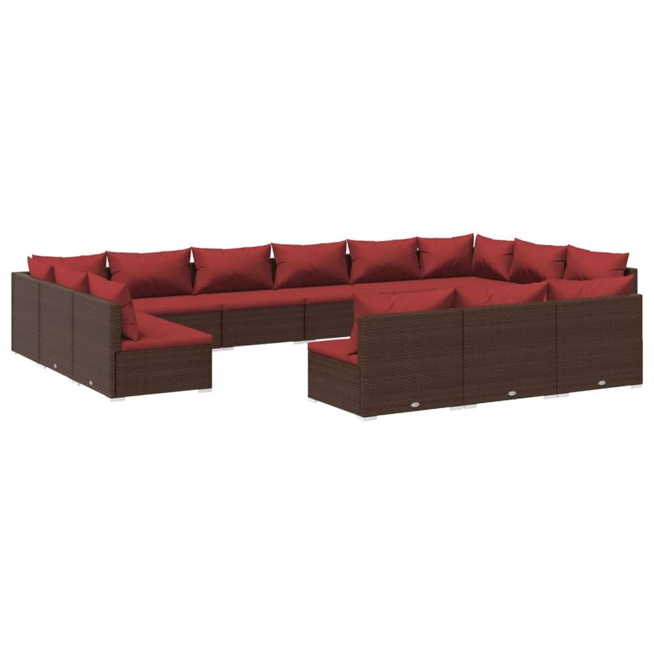 Salon de jardin 13 pcs avec coussins Marron Résine tressée 5 - Photo n°1