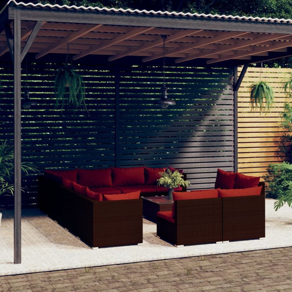 Salon de jardin 13 pcs avec coussins Marron Résine tressée - Photo n°1